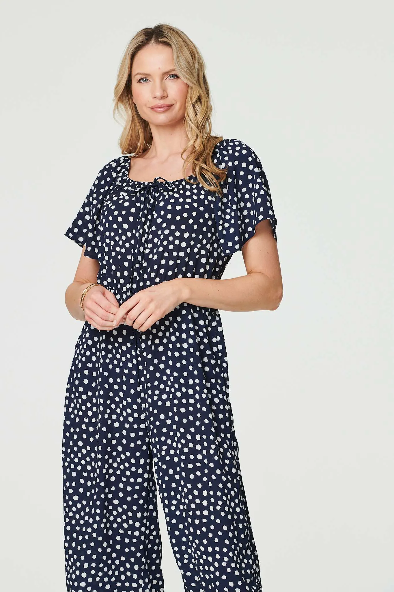 Polka Dot Print Angel Sleeve Jumpsuit