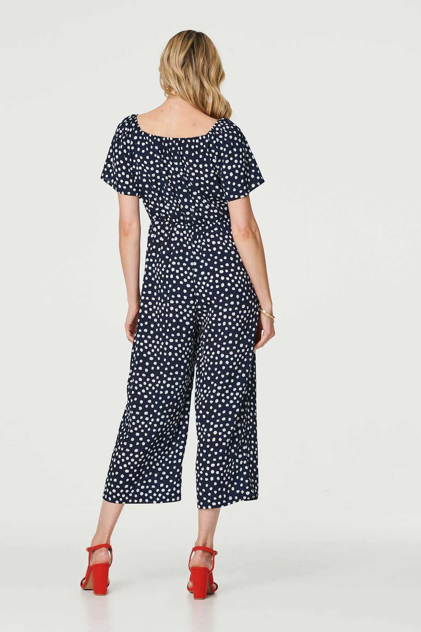 Polka Dot Print Angel Sleeve Jumpsuit