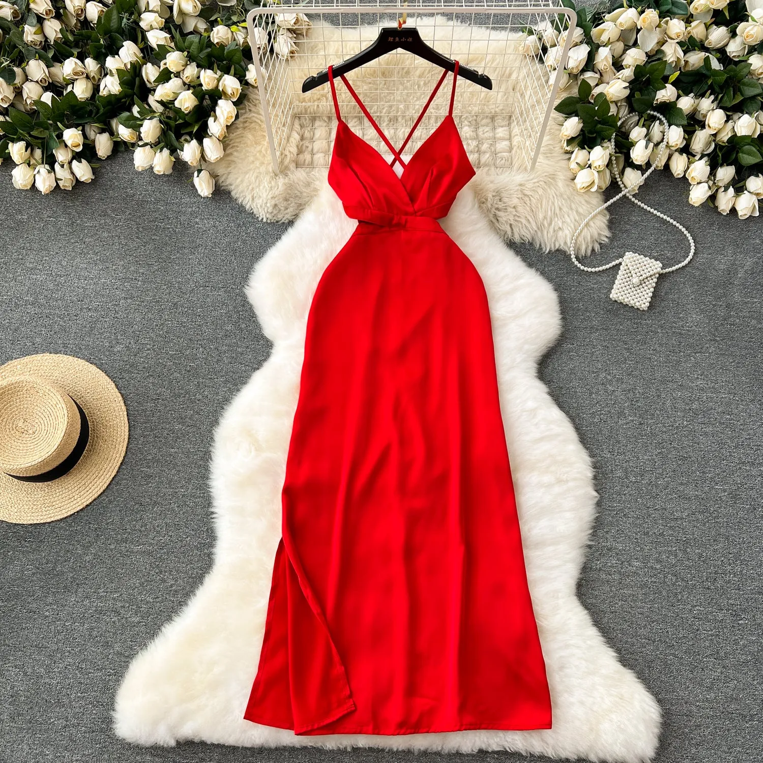 Premium Backless Red Slip Dress