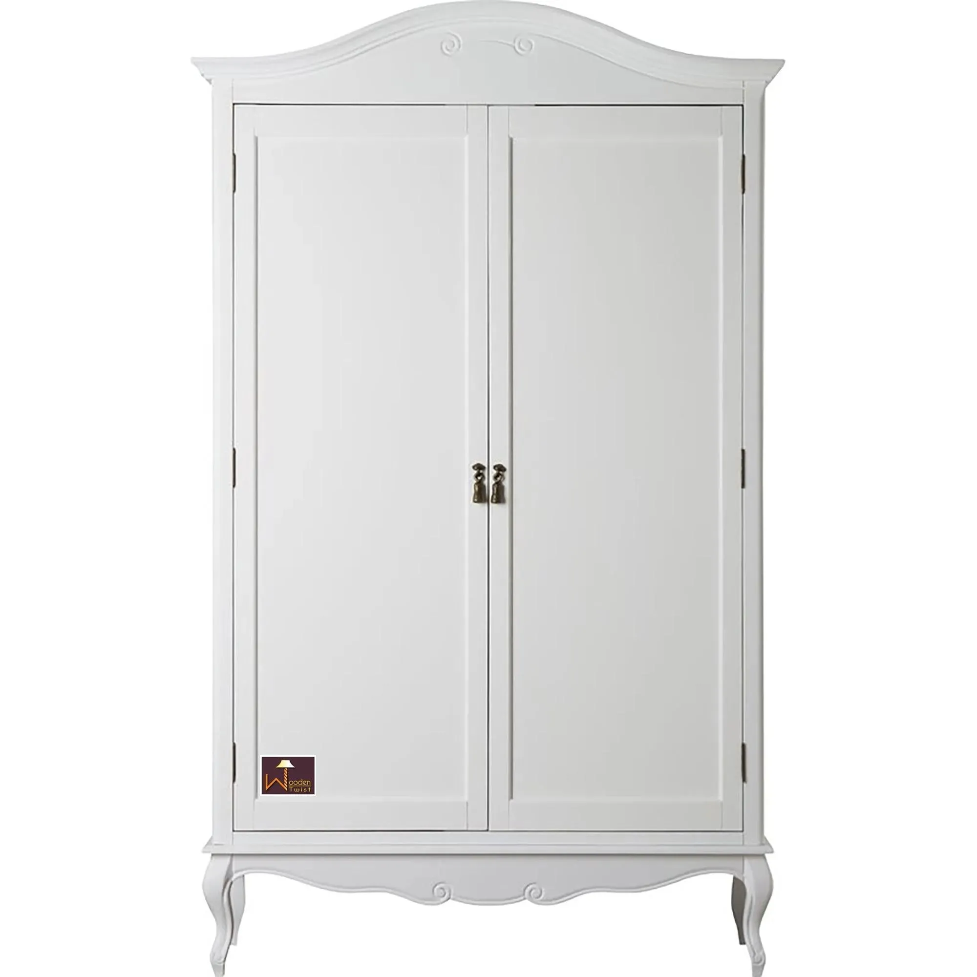 Premium Teak Wood 2 Door Wardrobe (Antique White Finish)