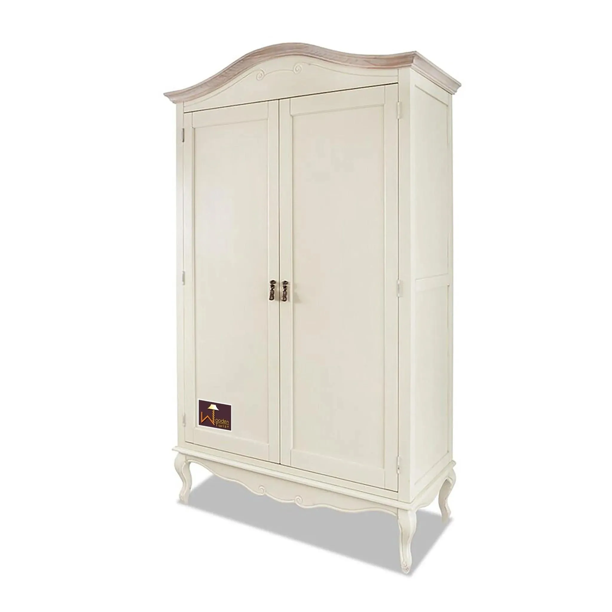 Premium Teak Wood 2 Door Wardrobe (Champagne White Finish)