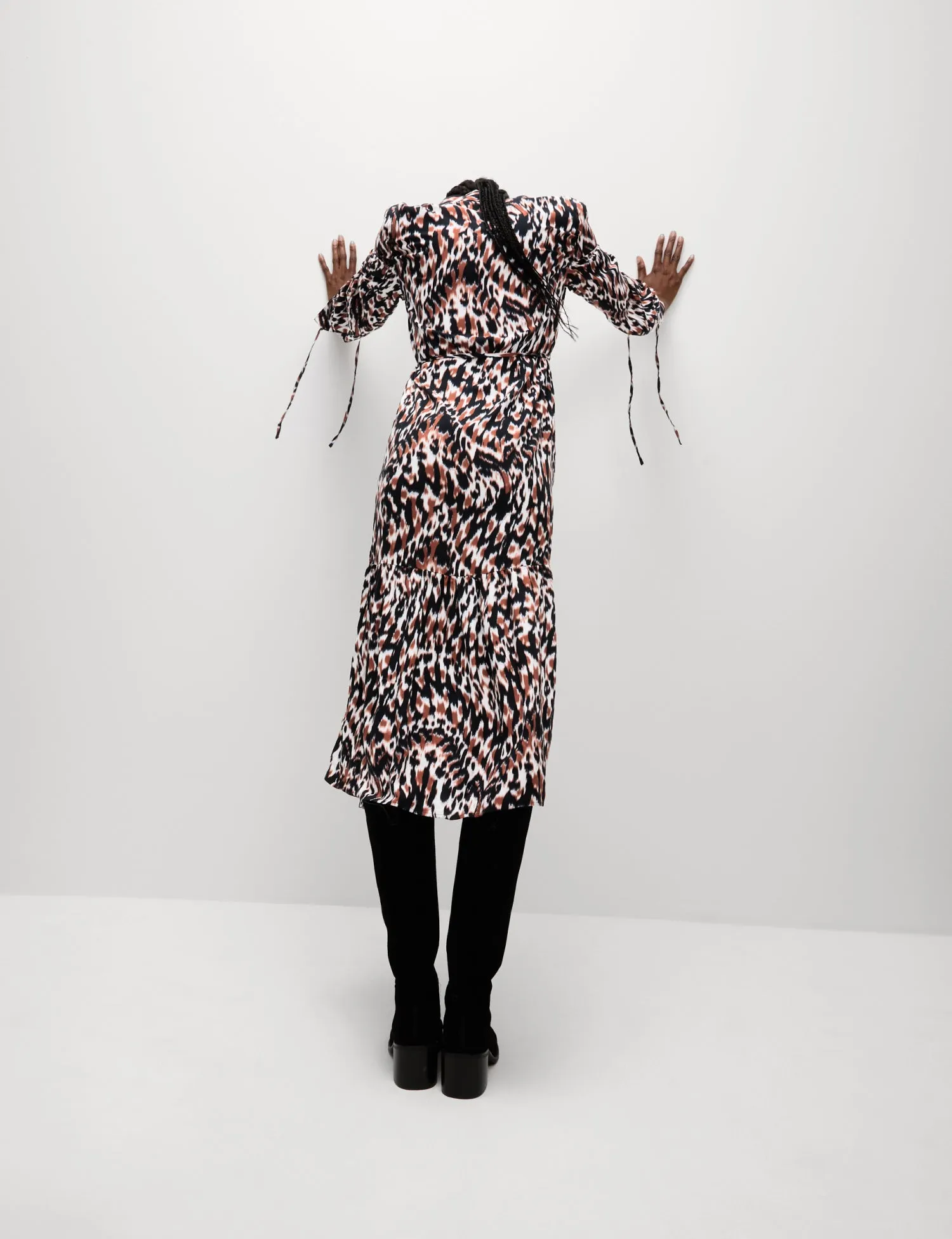 Printed Tie Waist Midi Shirt Dress