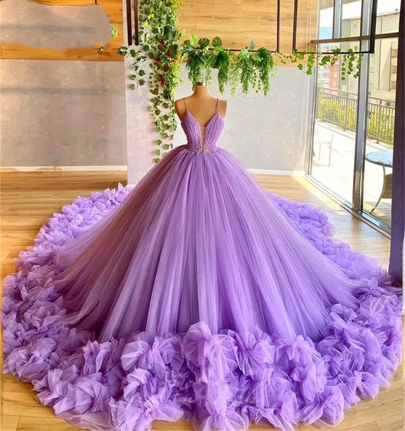 puffy prom dress, purple prom dress, tulle prom dresses, beaded prom dress, pleats evening dress, ball gown quinceanera dress   fg2055