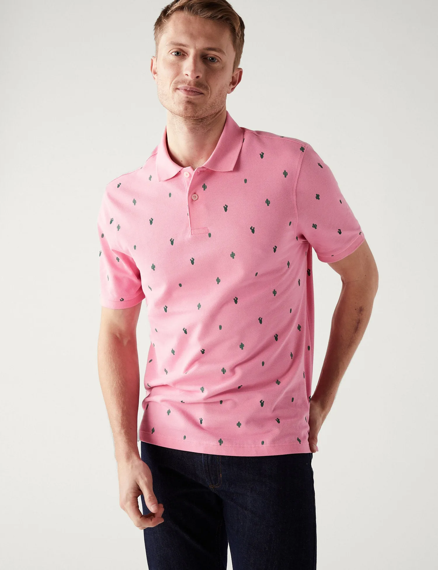 Pure Cotton Cactus Print Polo Shirt