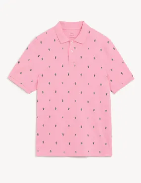 Pure Cotton Cactus Print Polo Shirt