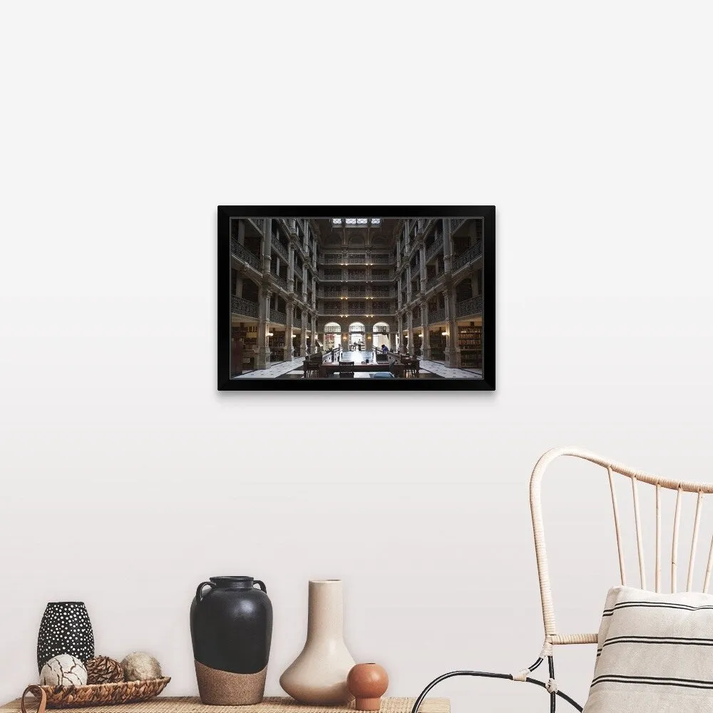 "Interiors of a library, Peabody Institute, Johns Hopkins University, Baltimor" Black Framed Print