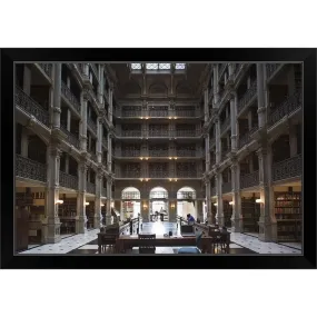 "Interiors of a library, Peabody Institute, Johns Hopkins University, Baltimor" Black Framed Print