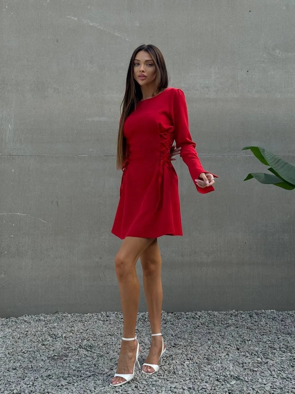 Red mini long sleeve dress “Nora”