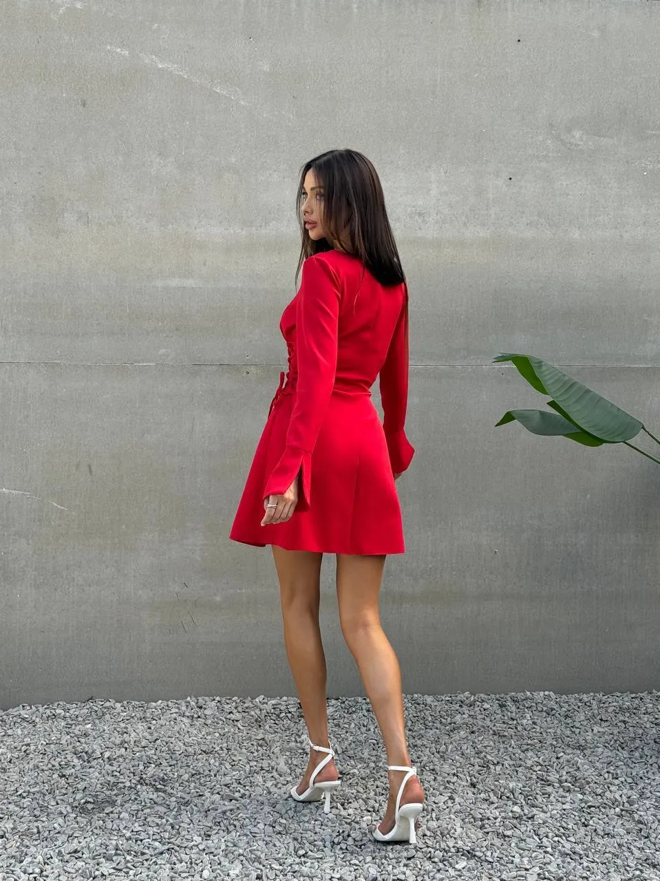 Red mini long sleeve dress “Nora”