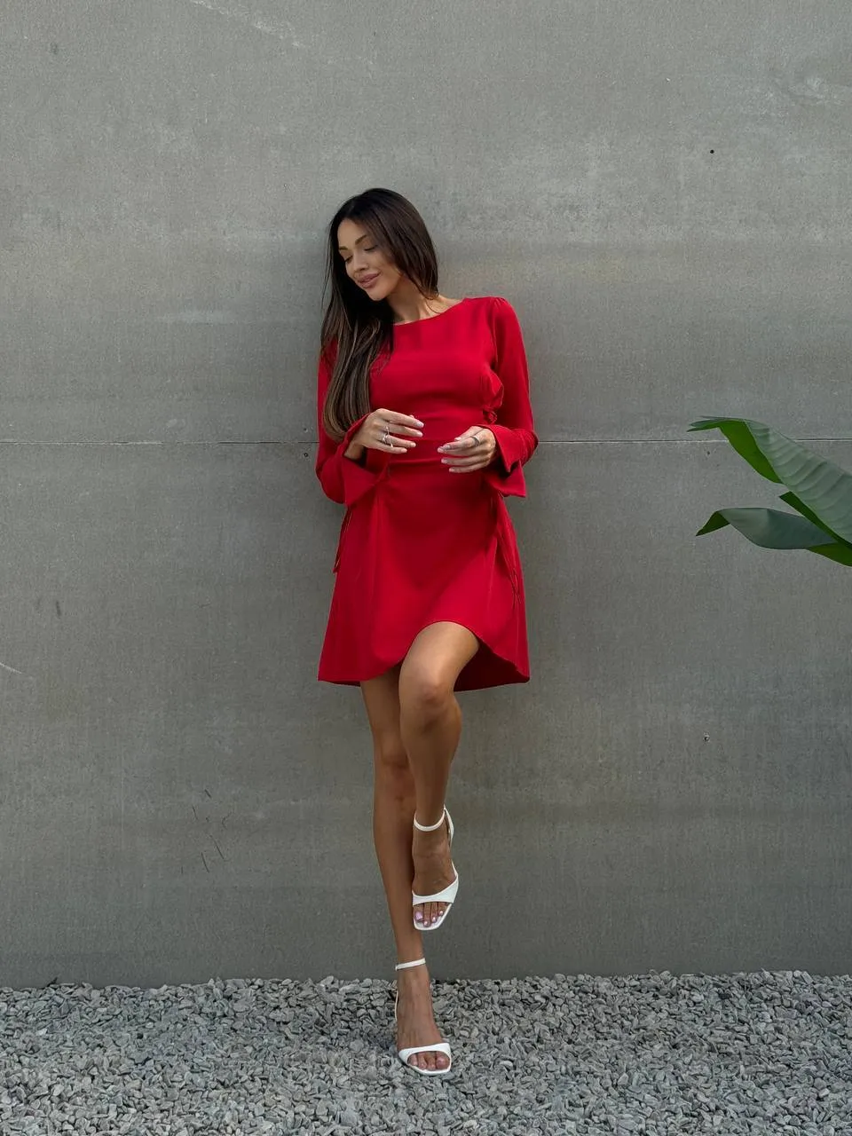 Red mini long sleeve dress “Nora”