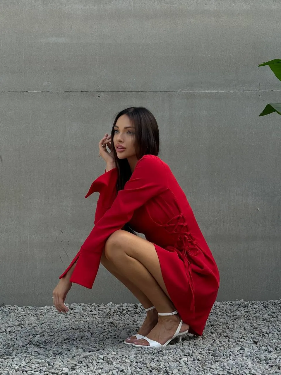 Red mini long sleeve dress “Nora”