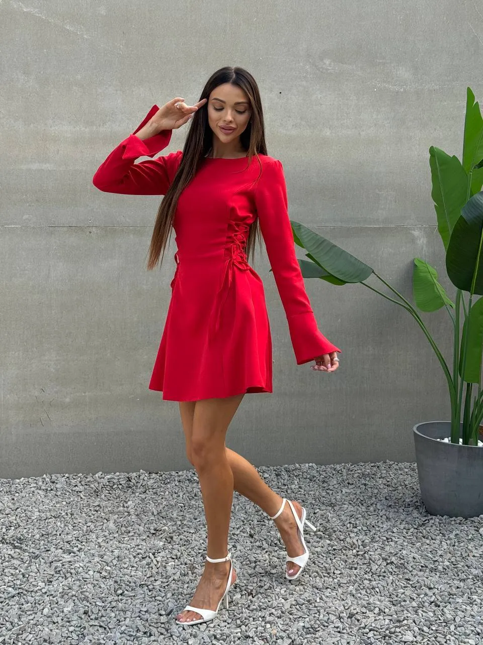 Red mini long sleeve dress “Nora”