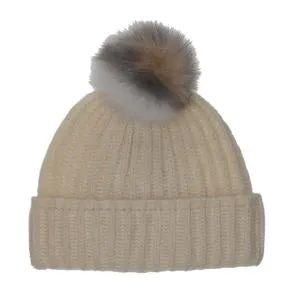 Ribbed Pom Hat - White