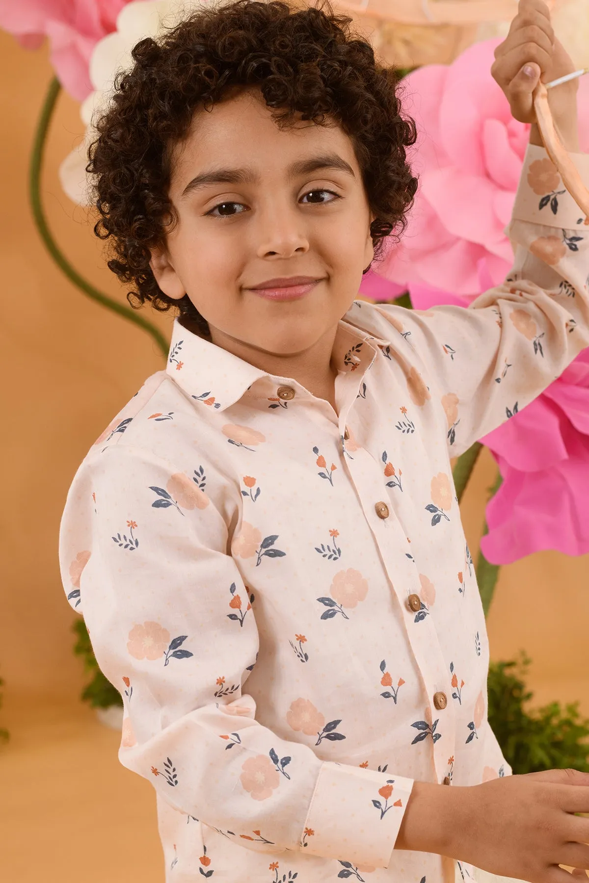 Roseship- Printed Cotton Satin Shirt For Boys