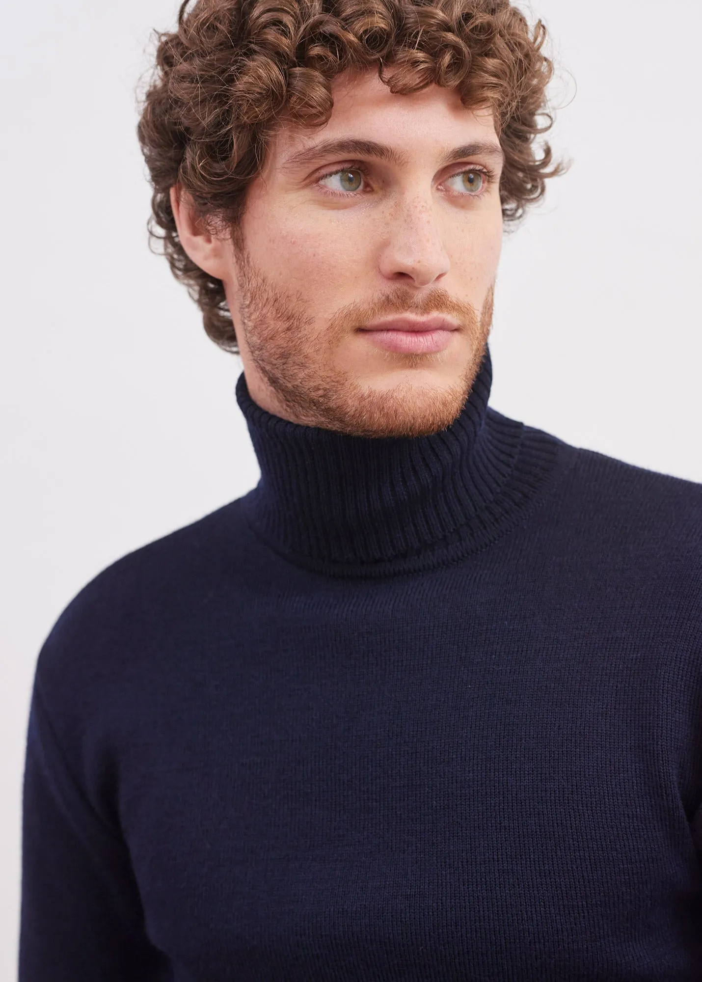 ROULE - Turtleneck Breton Sweater for Men | Slim Fit | 100% Wool  (NAVY)