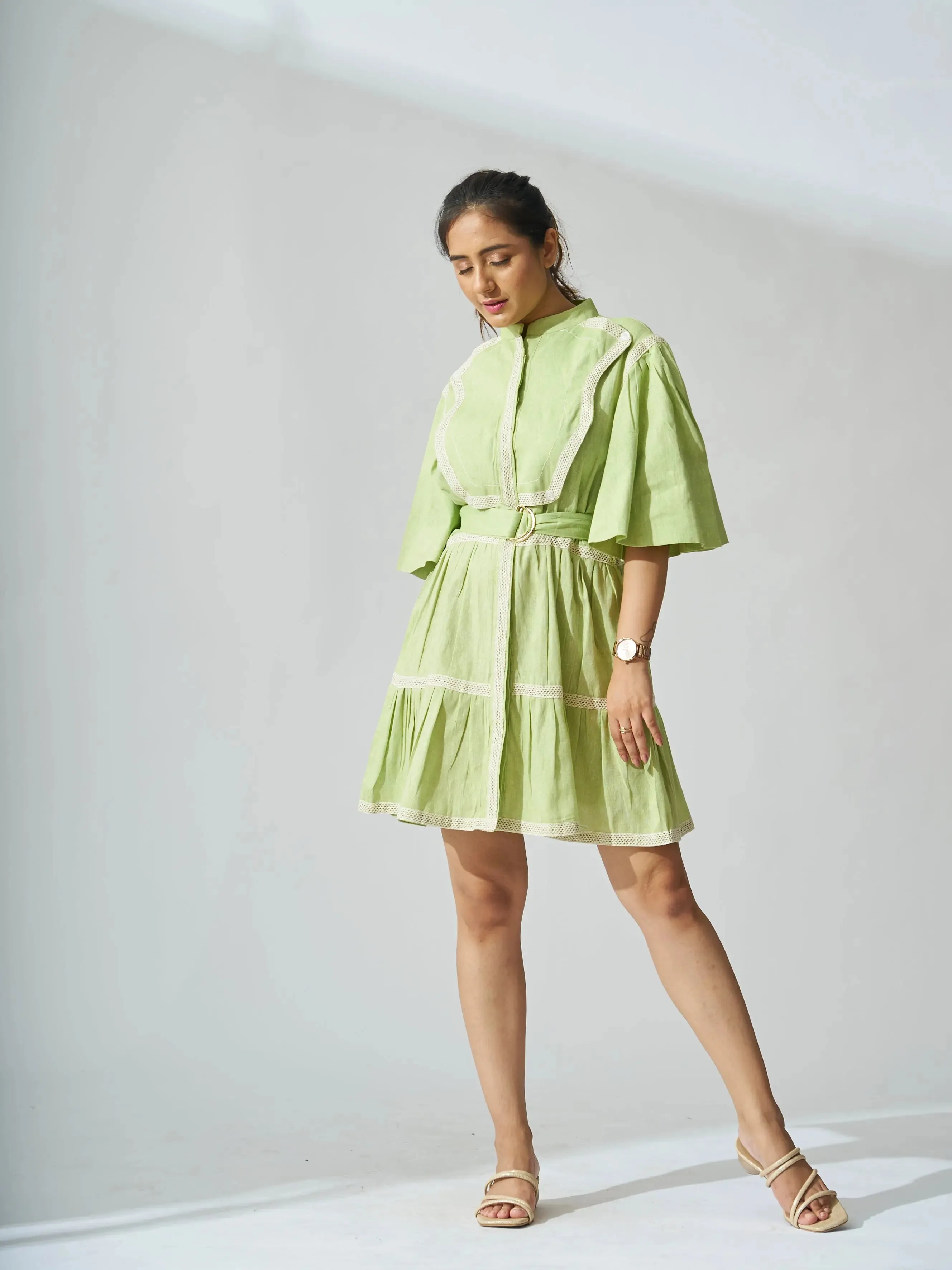 Ruffle Linen Blend Mini Dress