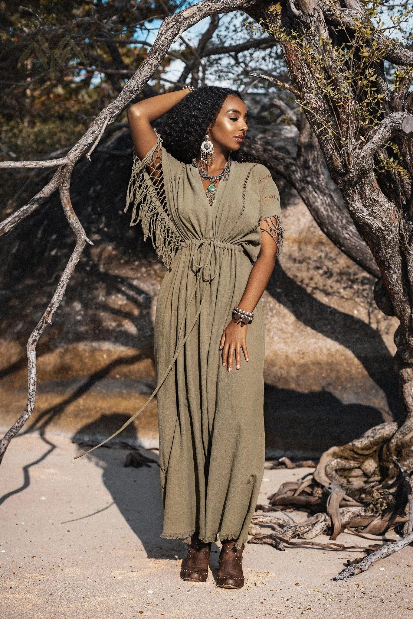 Sage Green Boho Dress • Plus Size Dress for Women • Kaftan Maxi Dress