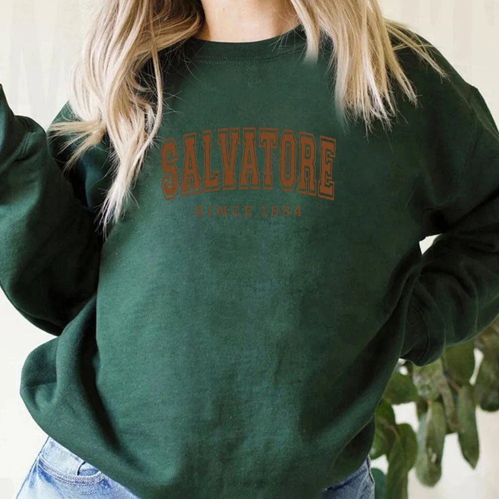 Salvatore Since1864 Sweatshirt Mystic Falls Hoodie Vampire Diaries Jumper Vintage TVD Damon Stefan Crewneck Sweatshirt Fans Top