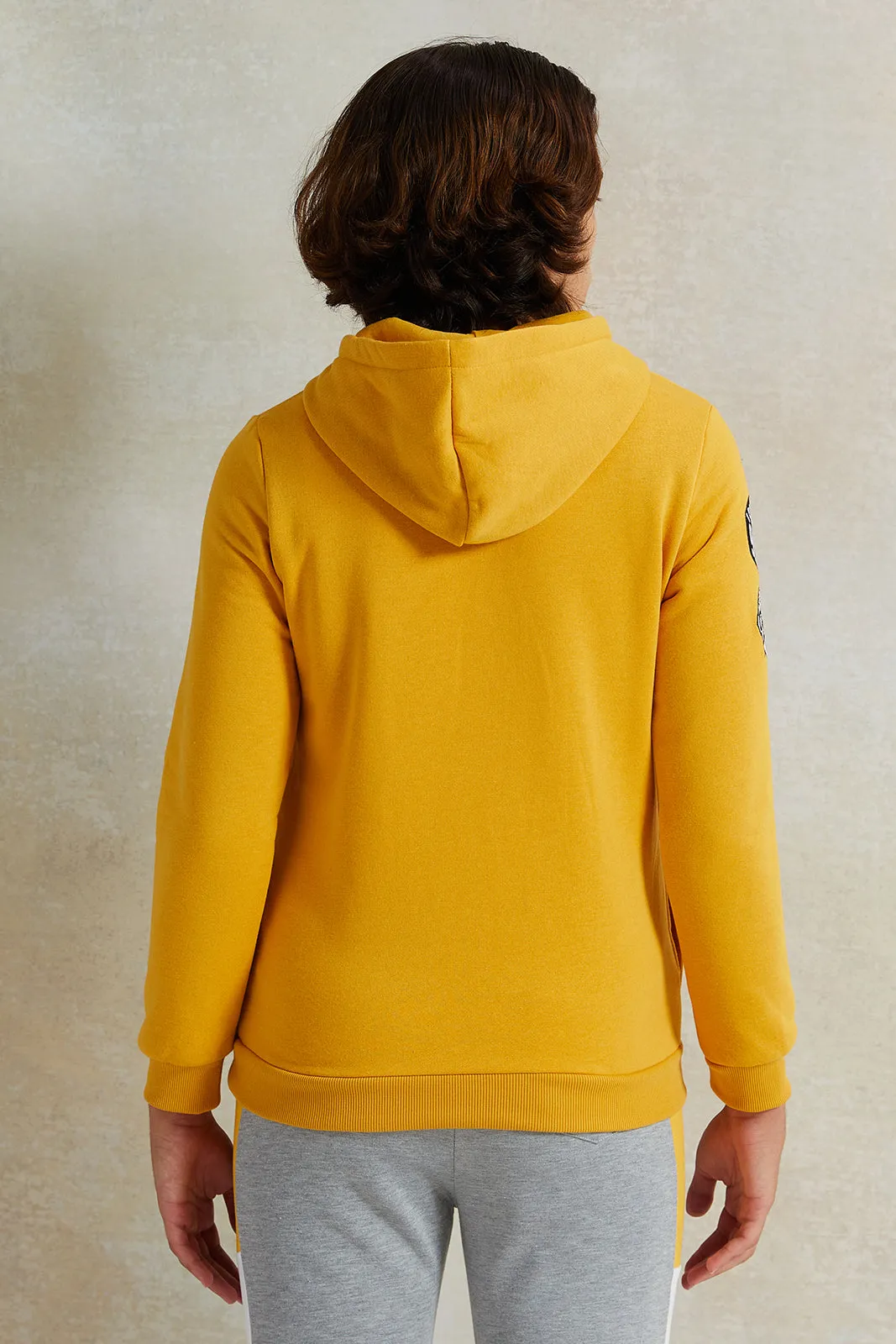 Senior Boys Mustard Printed Hooded Sweatshirt