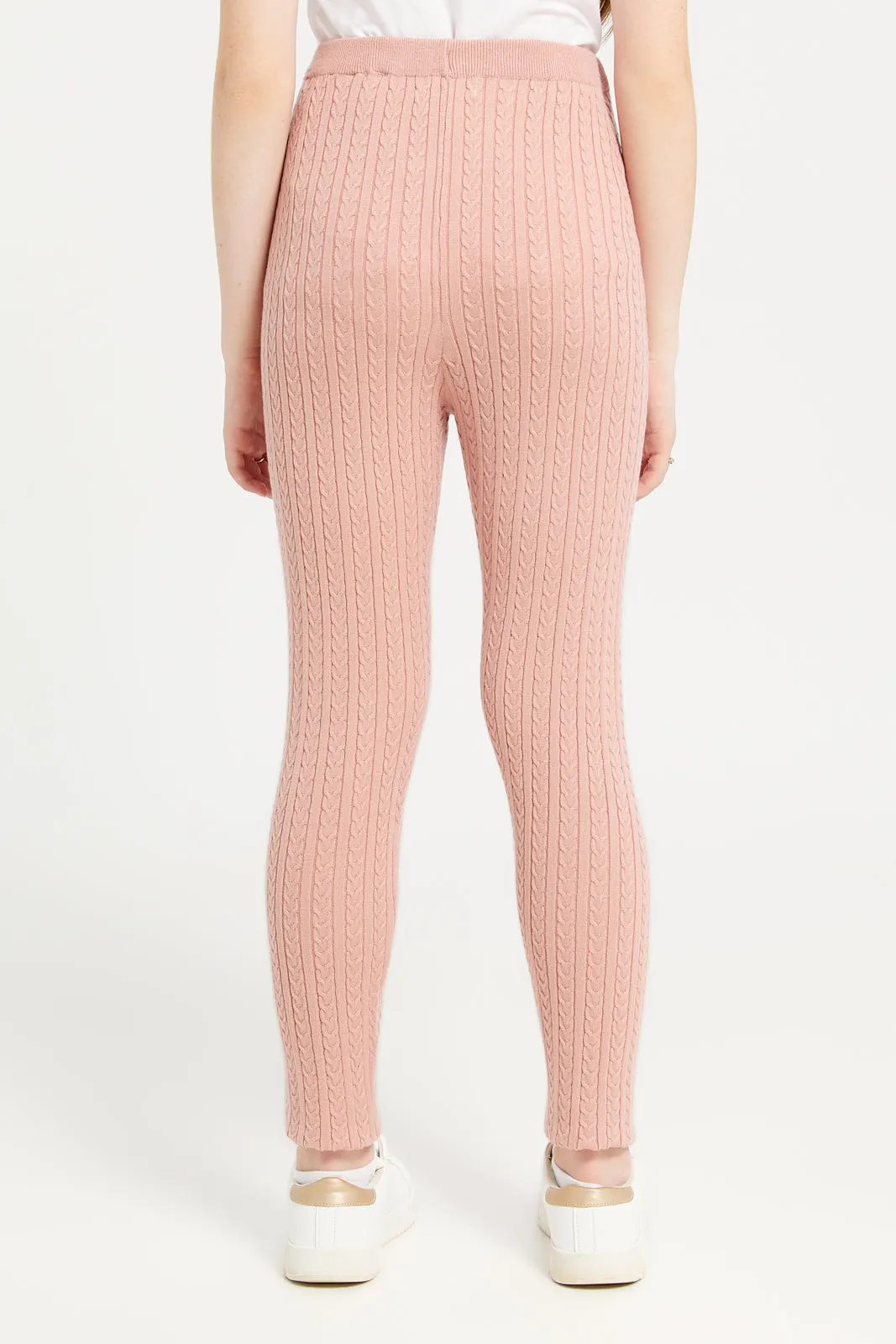 Senior Girls Pink Cable Knit Leggings