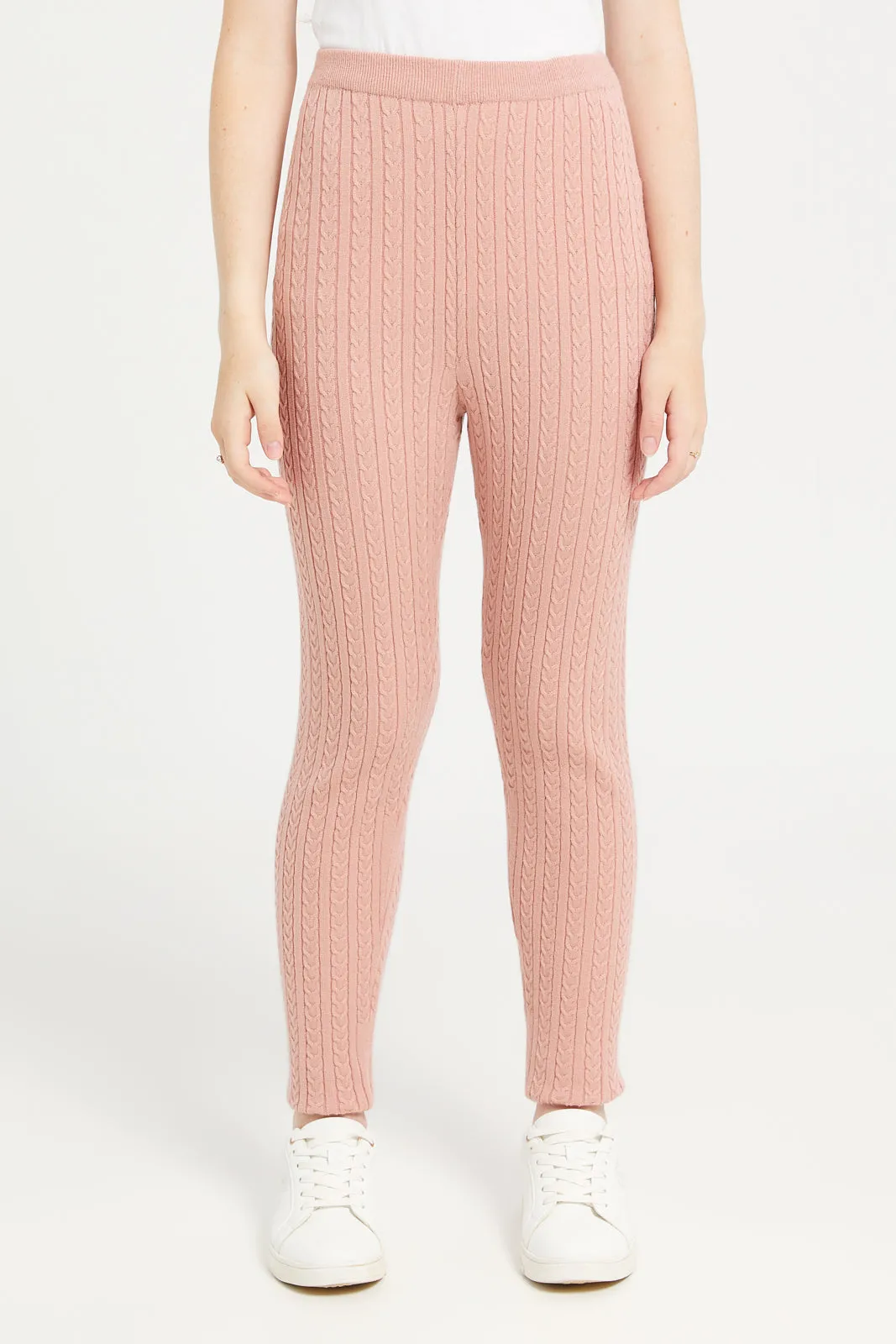 Senior Girls Pink Cable Knit Leggings