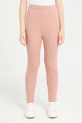 Senior Girls Pink Cable Knit Leggings