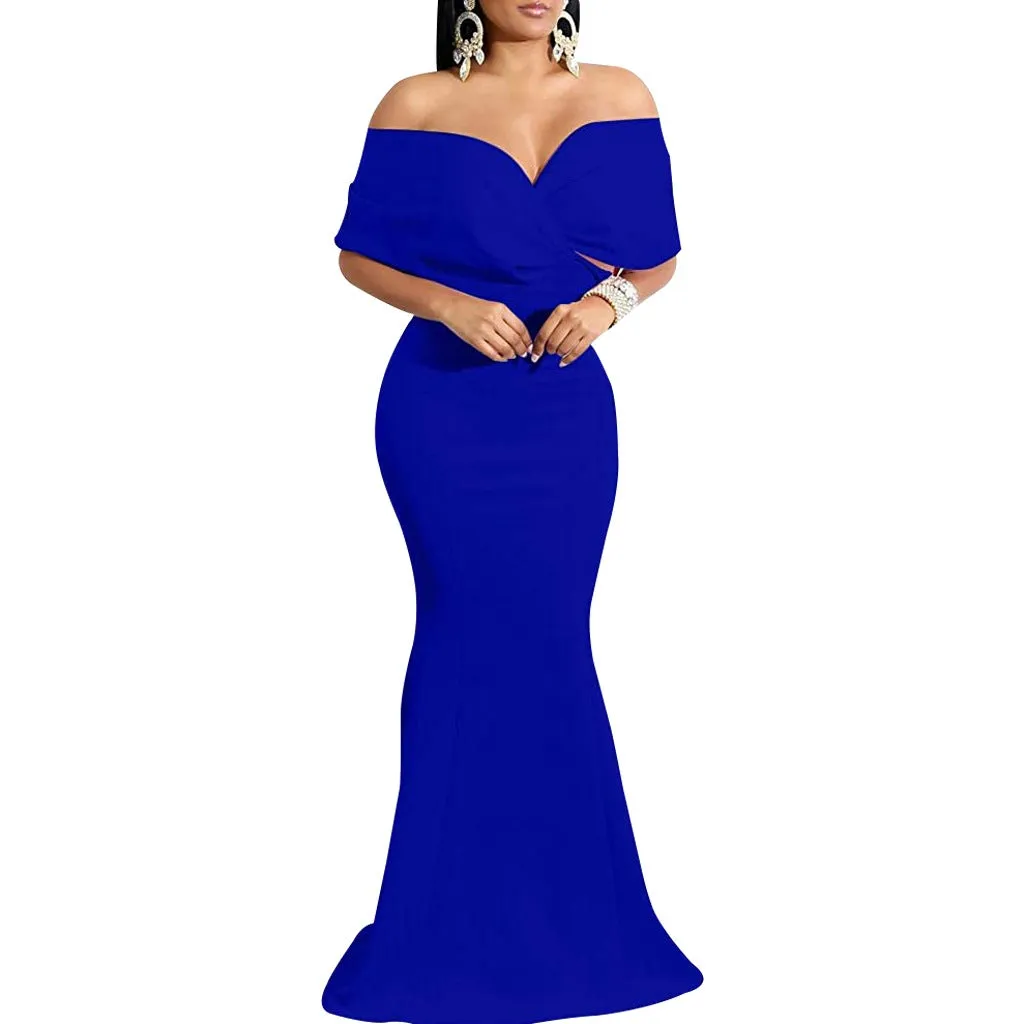 Sexy backless off the shoulder wrap maxi dress | evening gown fishtail maxi dress