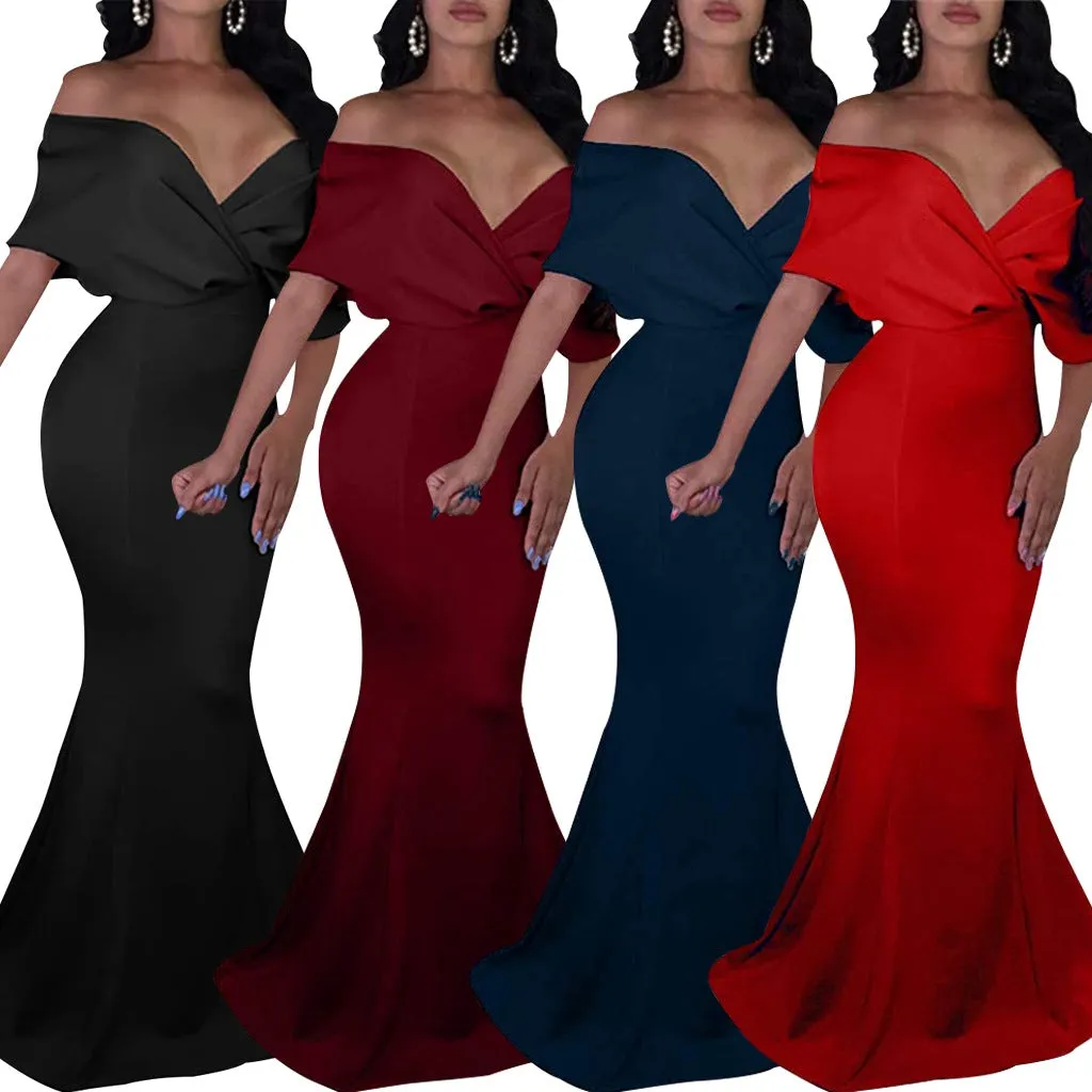 Sexy backless off the shoulder wrap maxi dress | evening gown fishtail maxi dress