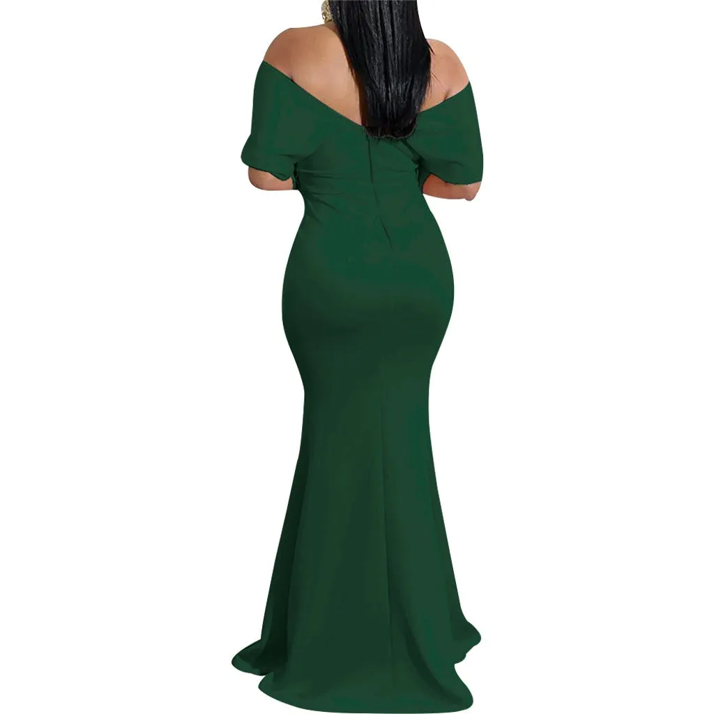 Sexy backless off the shoulder wrap maxi dress | evening gown fishtail maxi dress