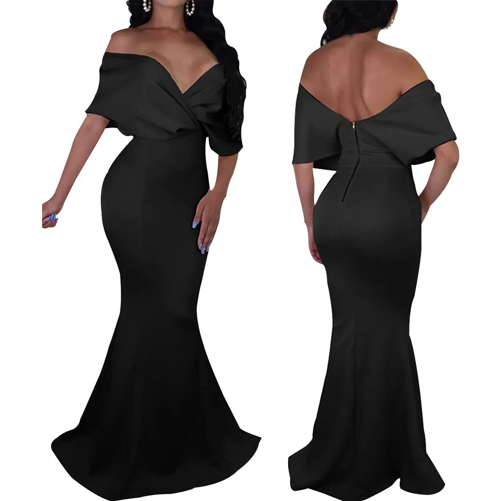 Sexy backless off the shoulder wrap maxi dress | evening gown fishtail maxi dress