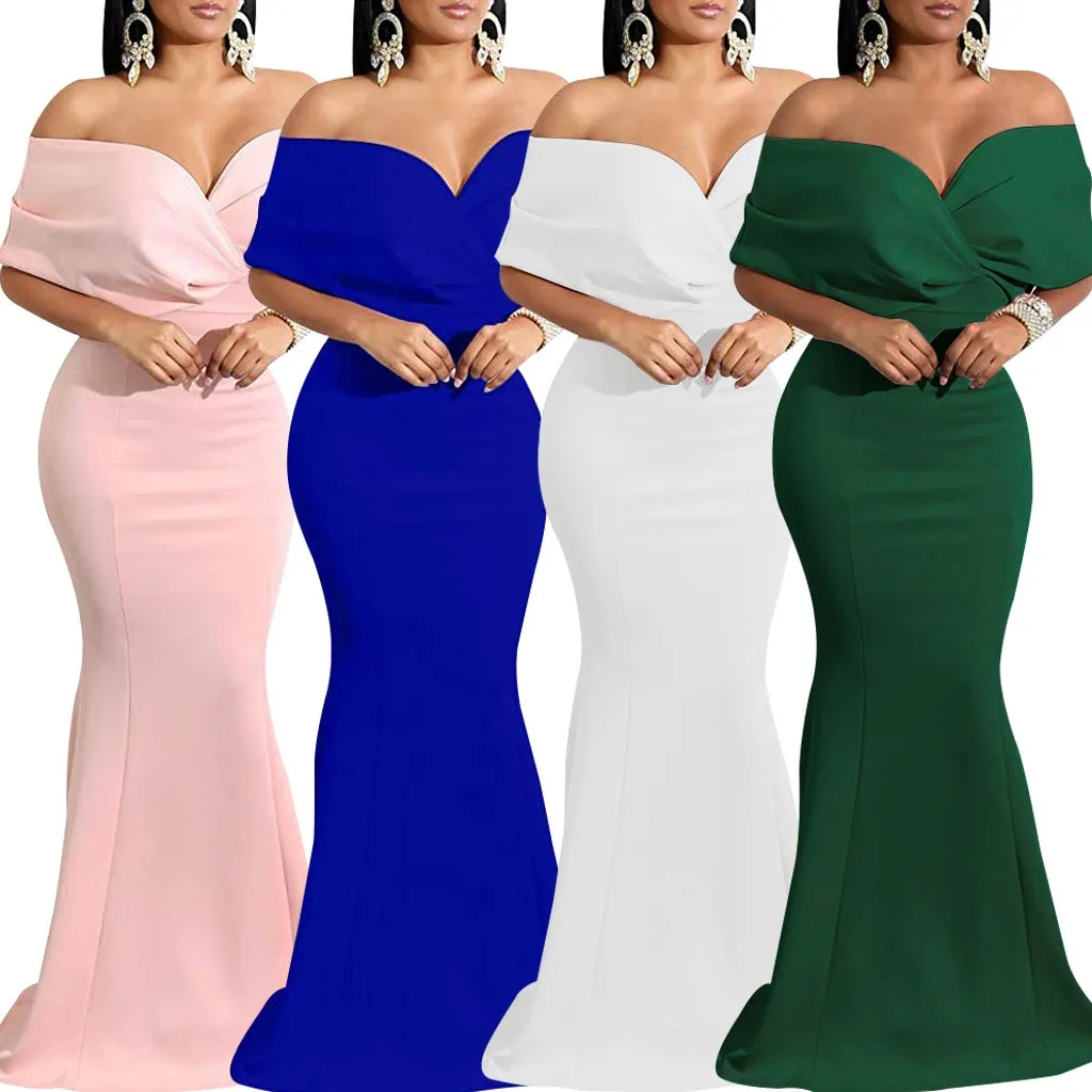 Sexy backless off the shoulder wrap maxi dress | evening gown fishtail maxi dress