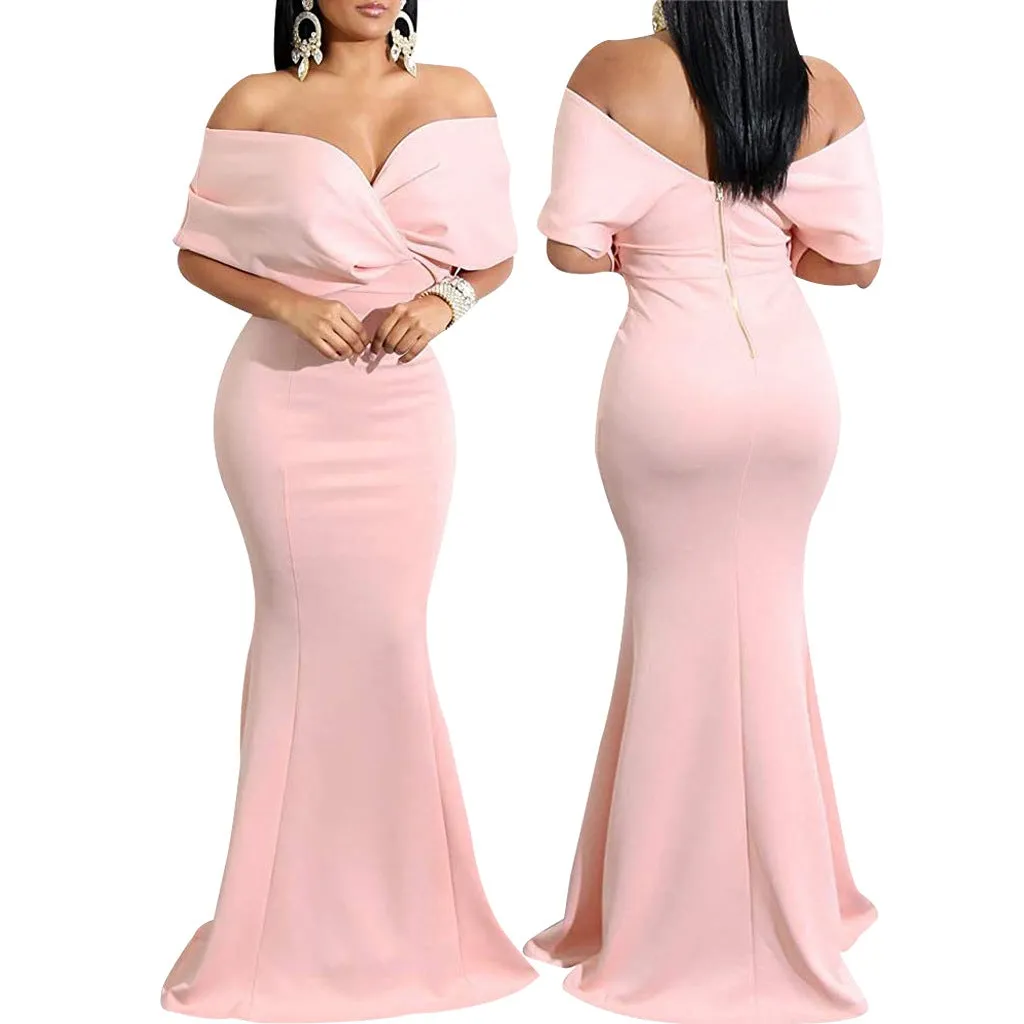 Sexy backless off the shoulder wrap maxi dress | evening gown fishtail maxi dress