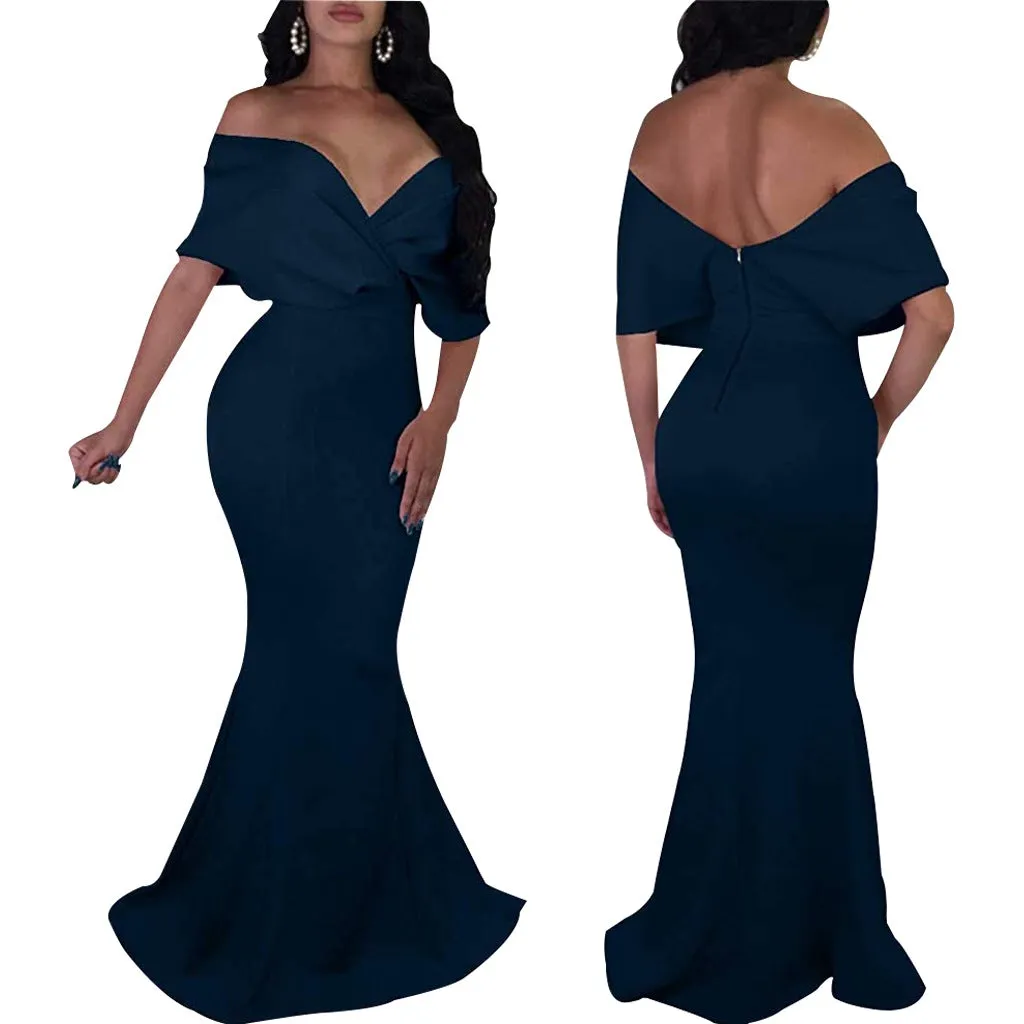 Sexy backless off the shoulder wrap maxi dress | evening gown fishtail maxi dress