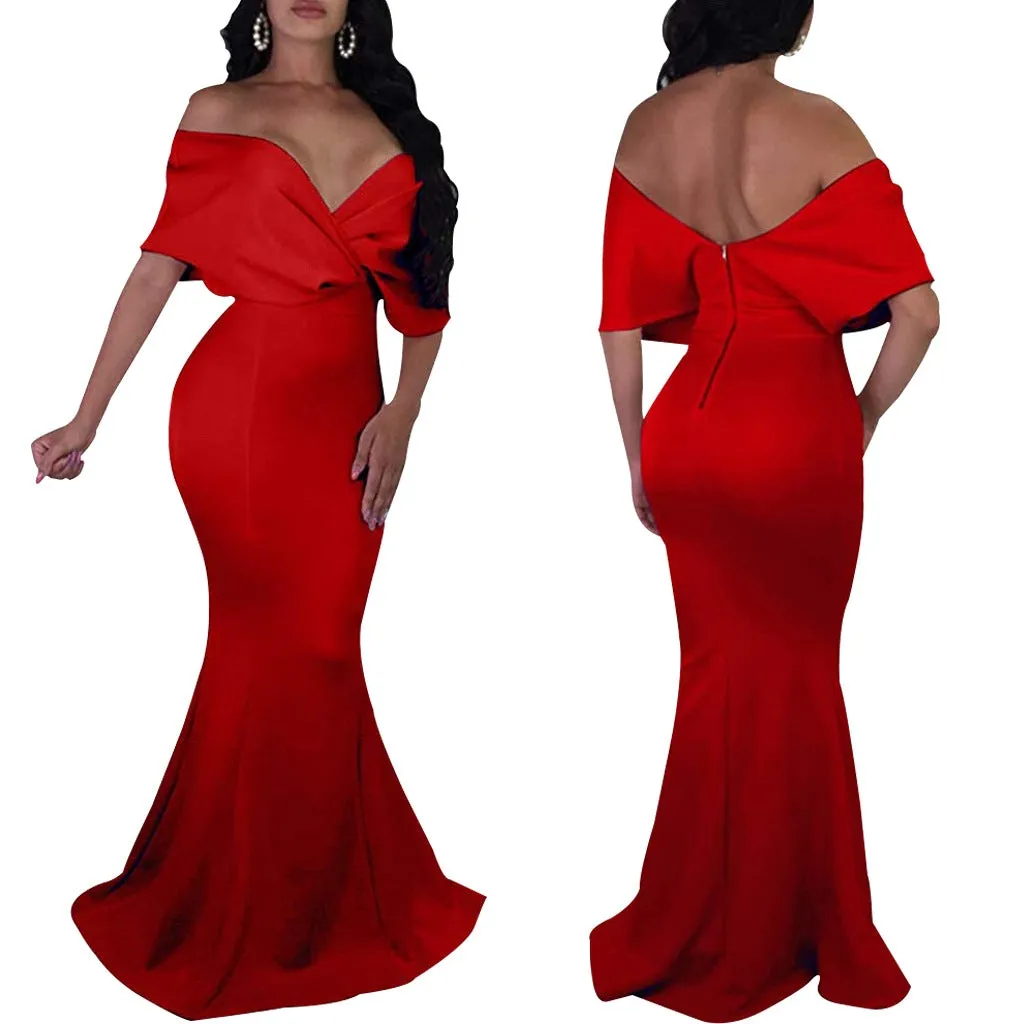 Sexy backless off the shoulder wrap maxi dress | evening gown fishtail maxi dress