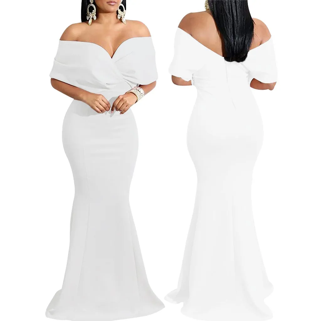 Sexy backless off the shoulder wrap maxi dress | evening gown fishtail maxi dress