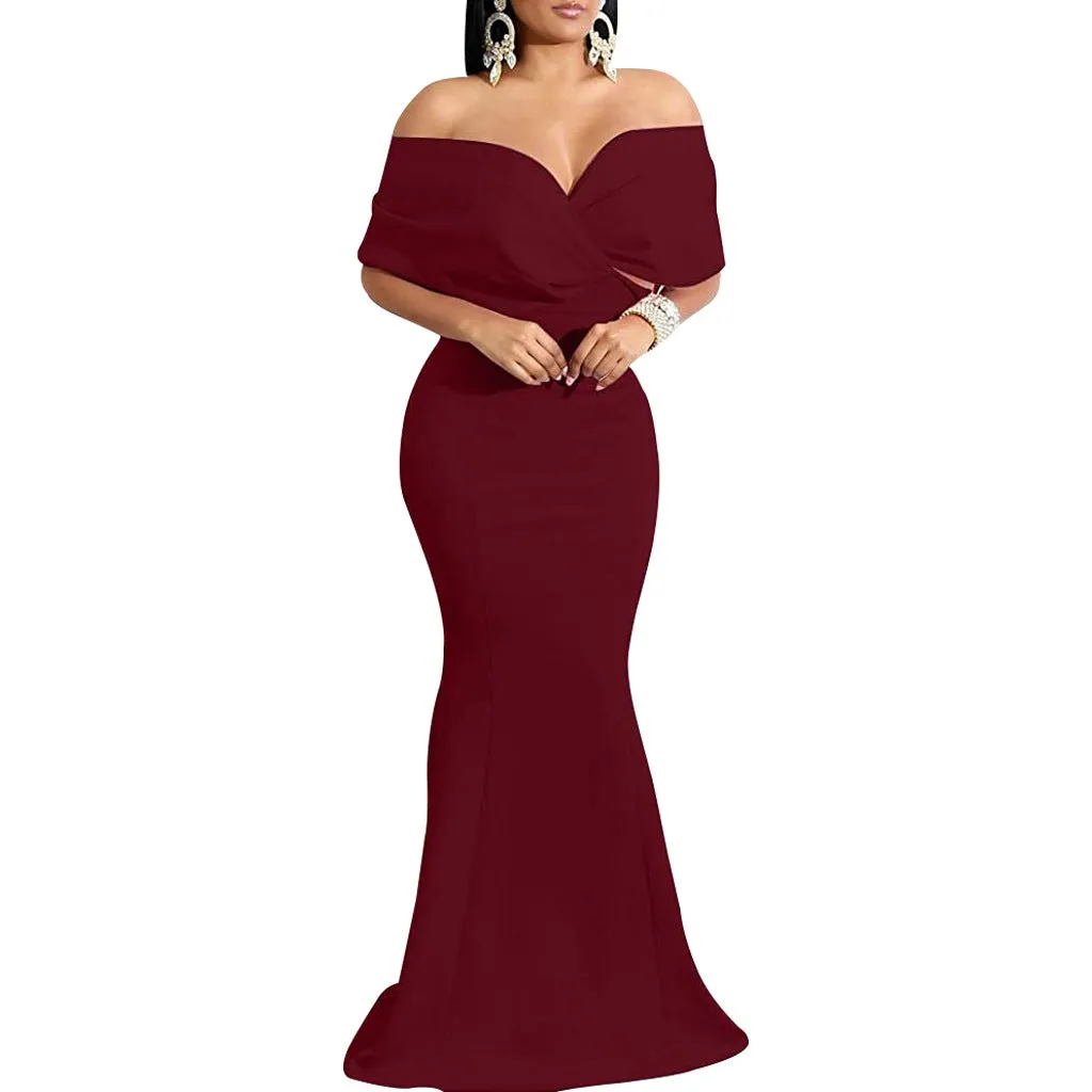 Sexy backless off the shoulder wrap maxi dress | evening gown fishtail maxi dress