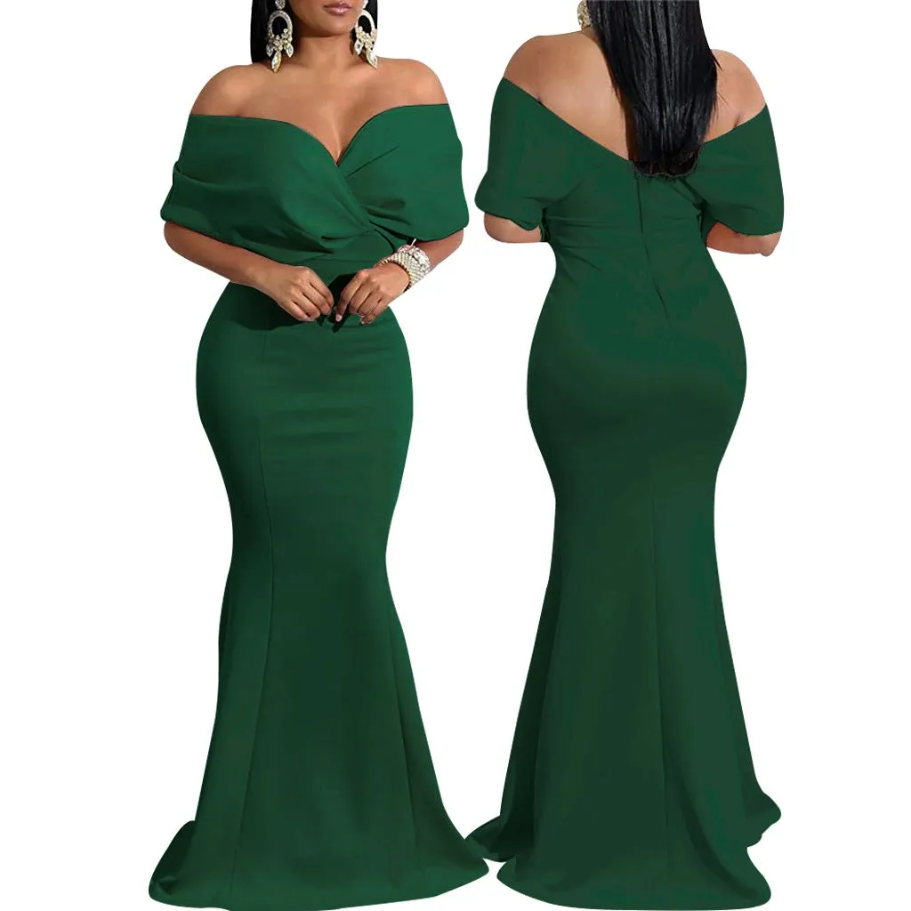 Sexy backless off the shoulder wrap maxi dress | evening gown fishtail maxi dress