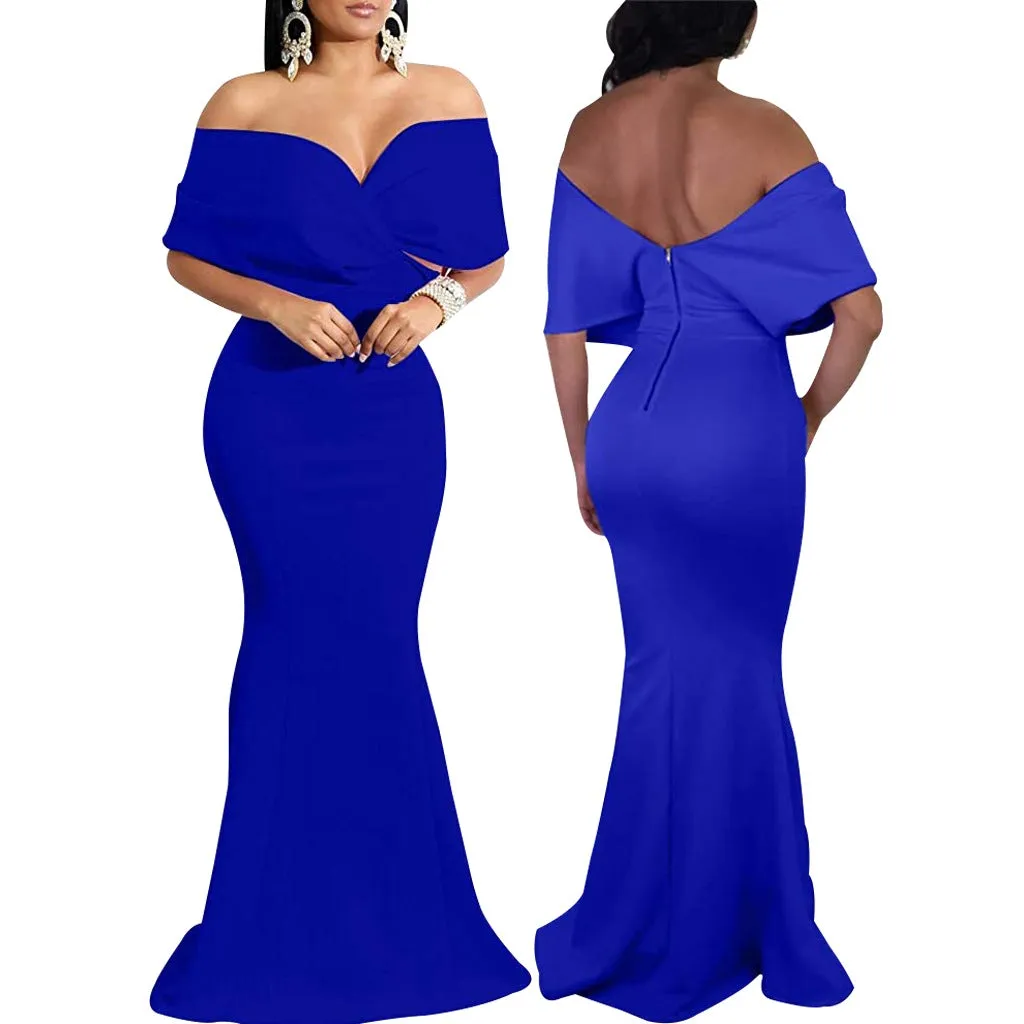 Sexy backless off the shoulder wrap maxi dress | evening gown fishtail maxi dress