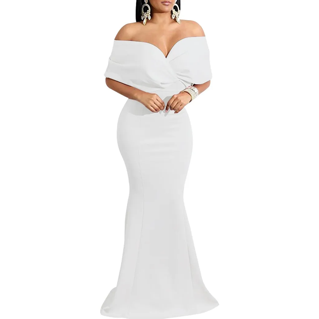 Sexy backless off the shoulder wrap maxi dress | evening gown fishtail maxi dress