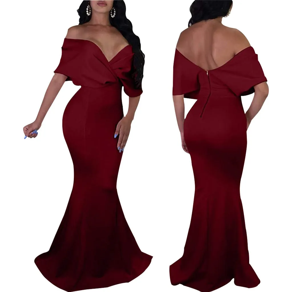 Sexy backless off the shoulder wrap maxi dress | evening gown fishtail maxi dress