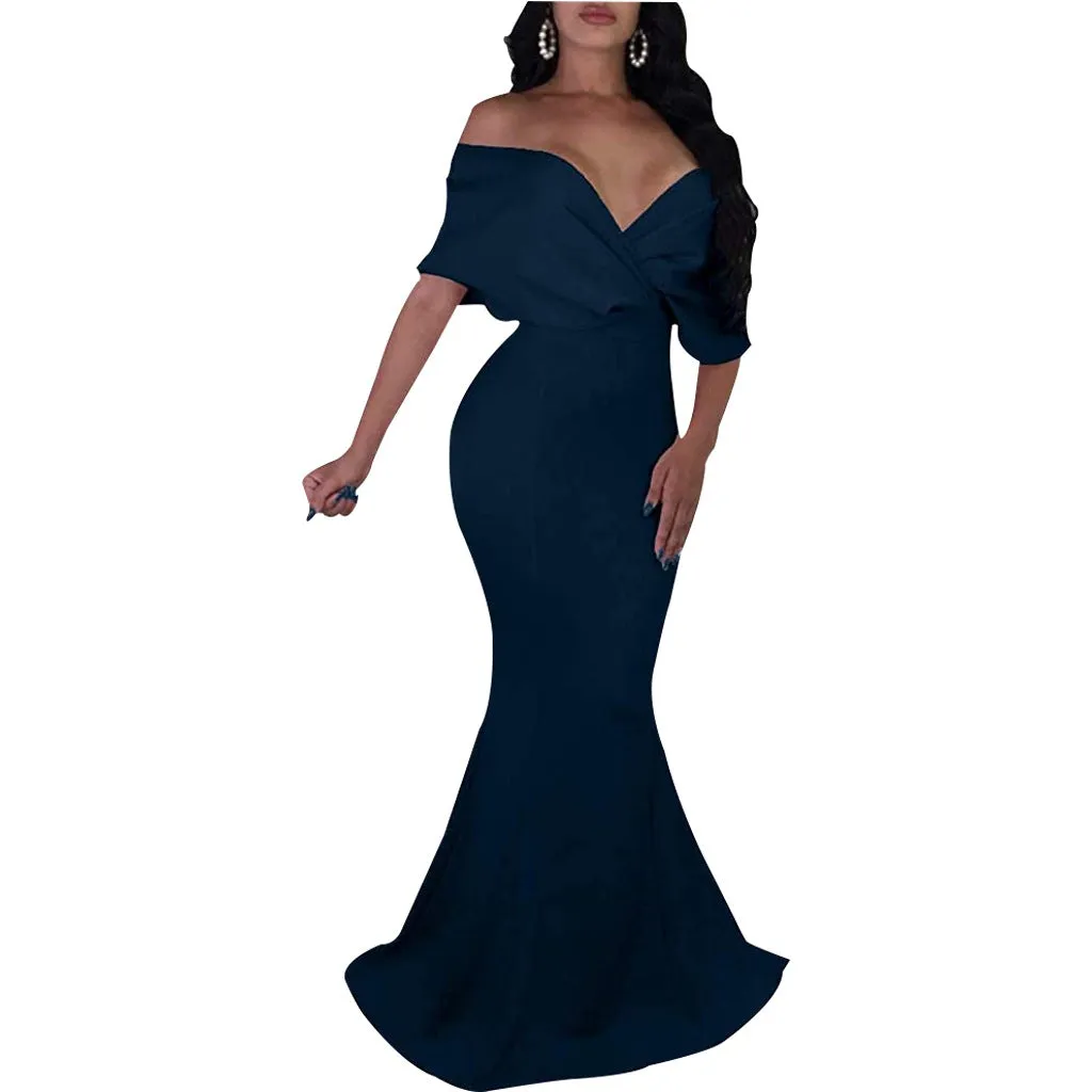 Sexy backless off the shoulder wrap maxi dress | evening gown fishtail maxi dress