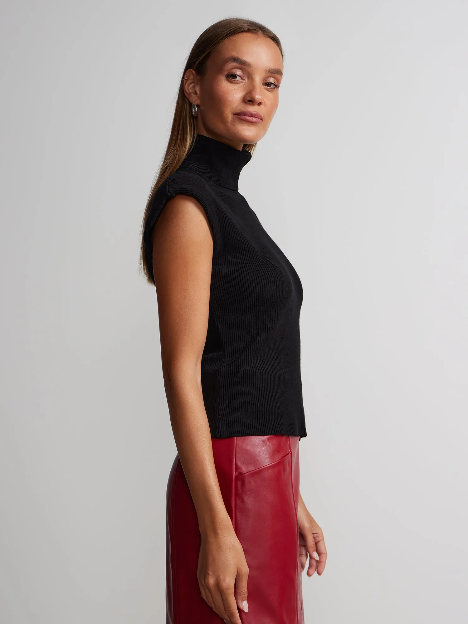 Shoulder Pad Turtleneck Sweater Tank