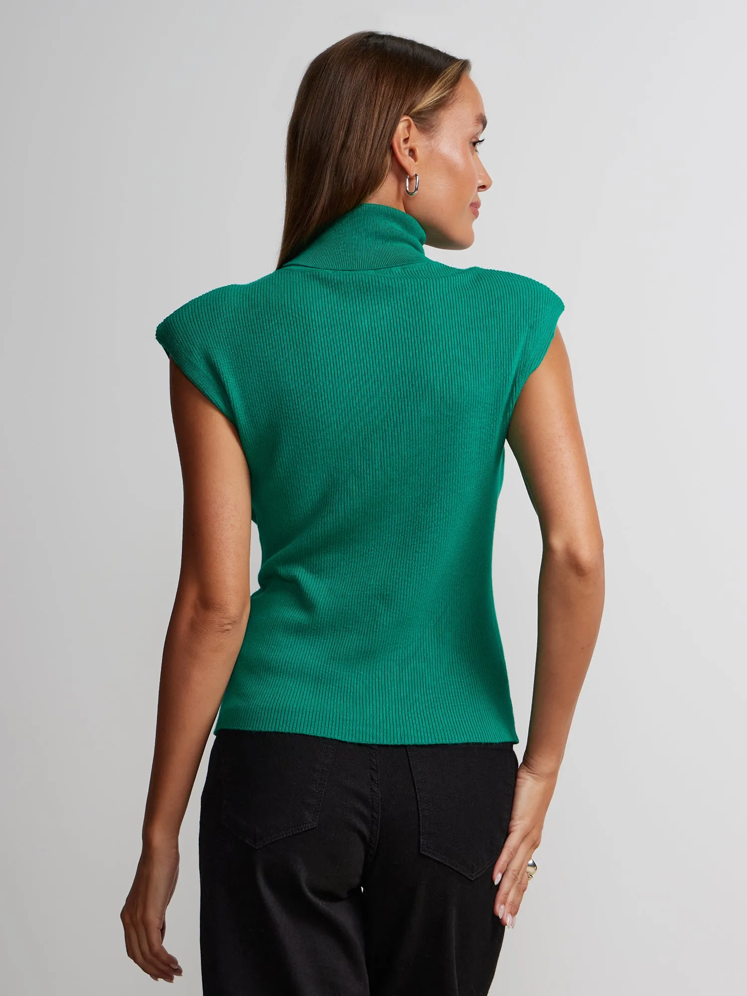 Shoulder Pad Turtleneck Sweater Tank