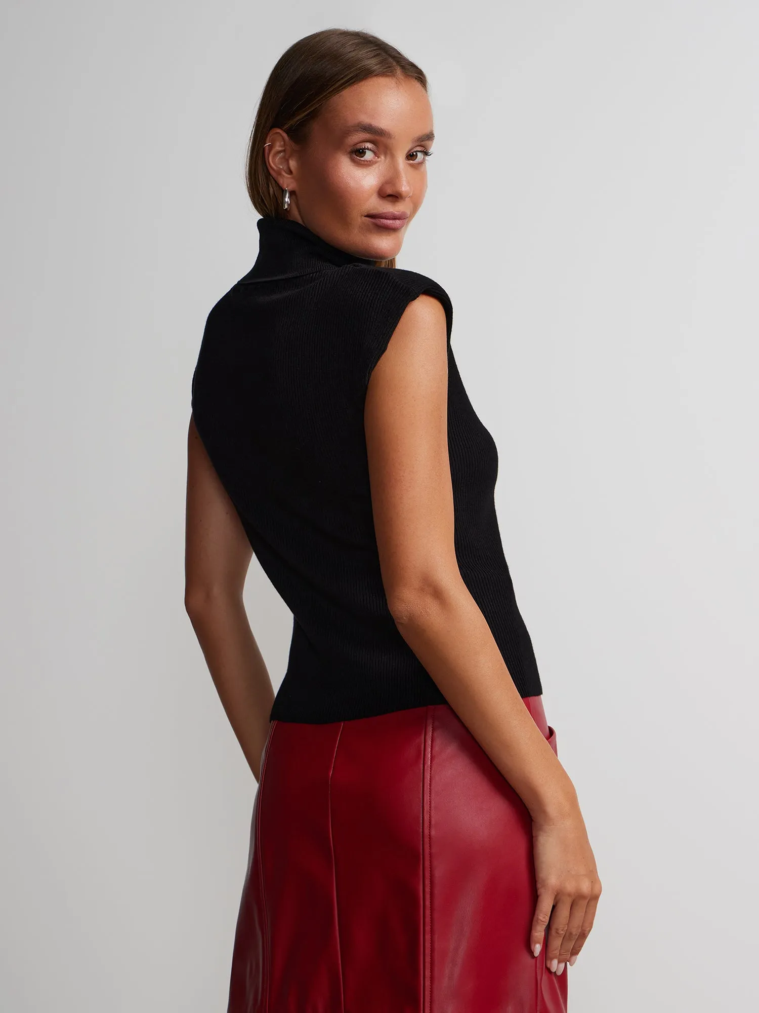 Shoulder Pad Turtleneck Sweater Tank