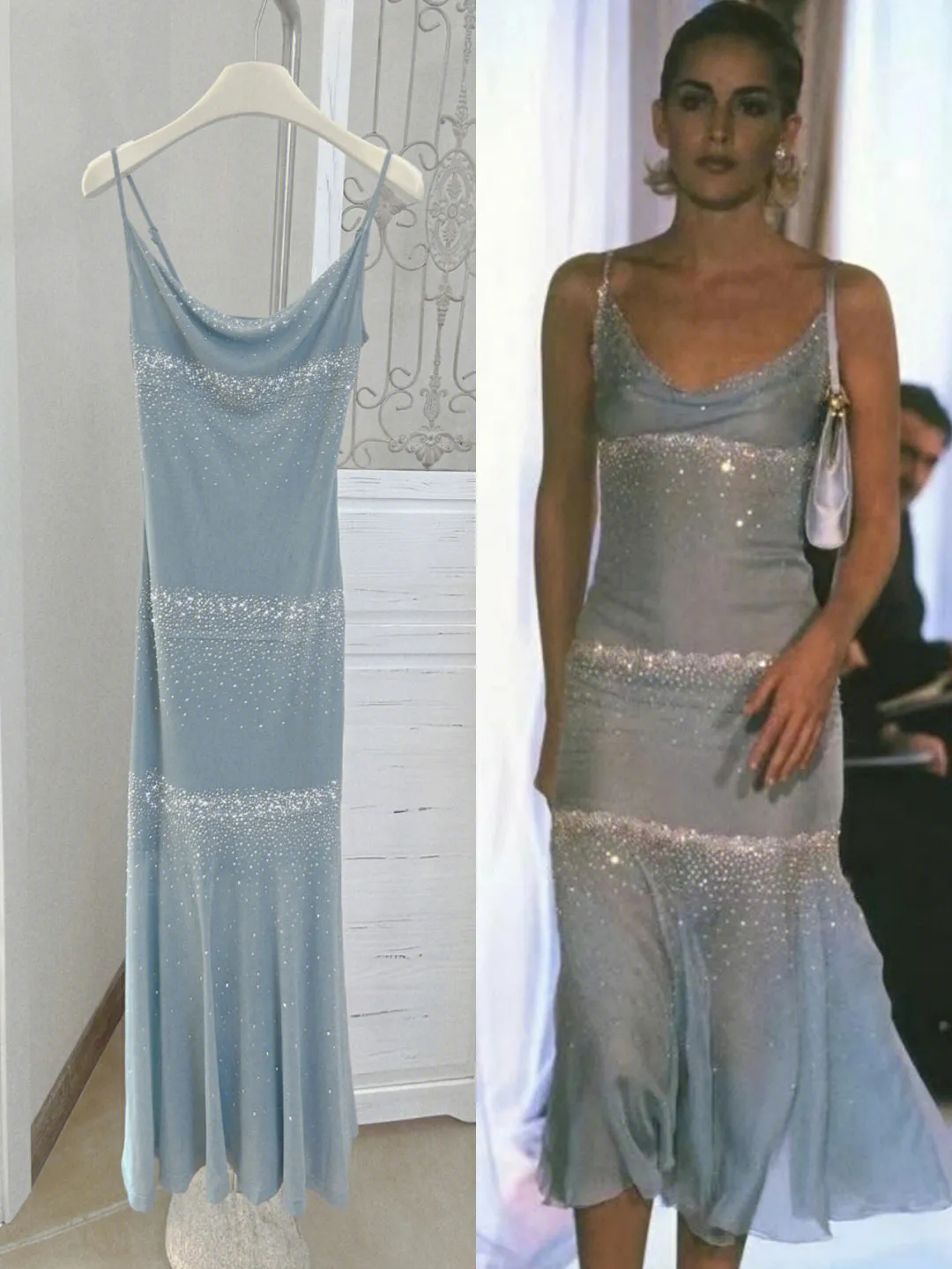 Sky Blue Starry Mermaid Midi Slip Dress