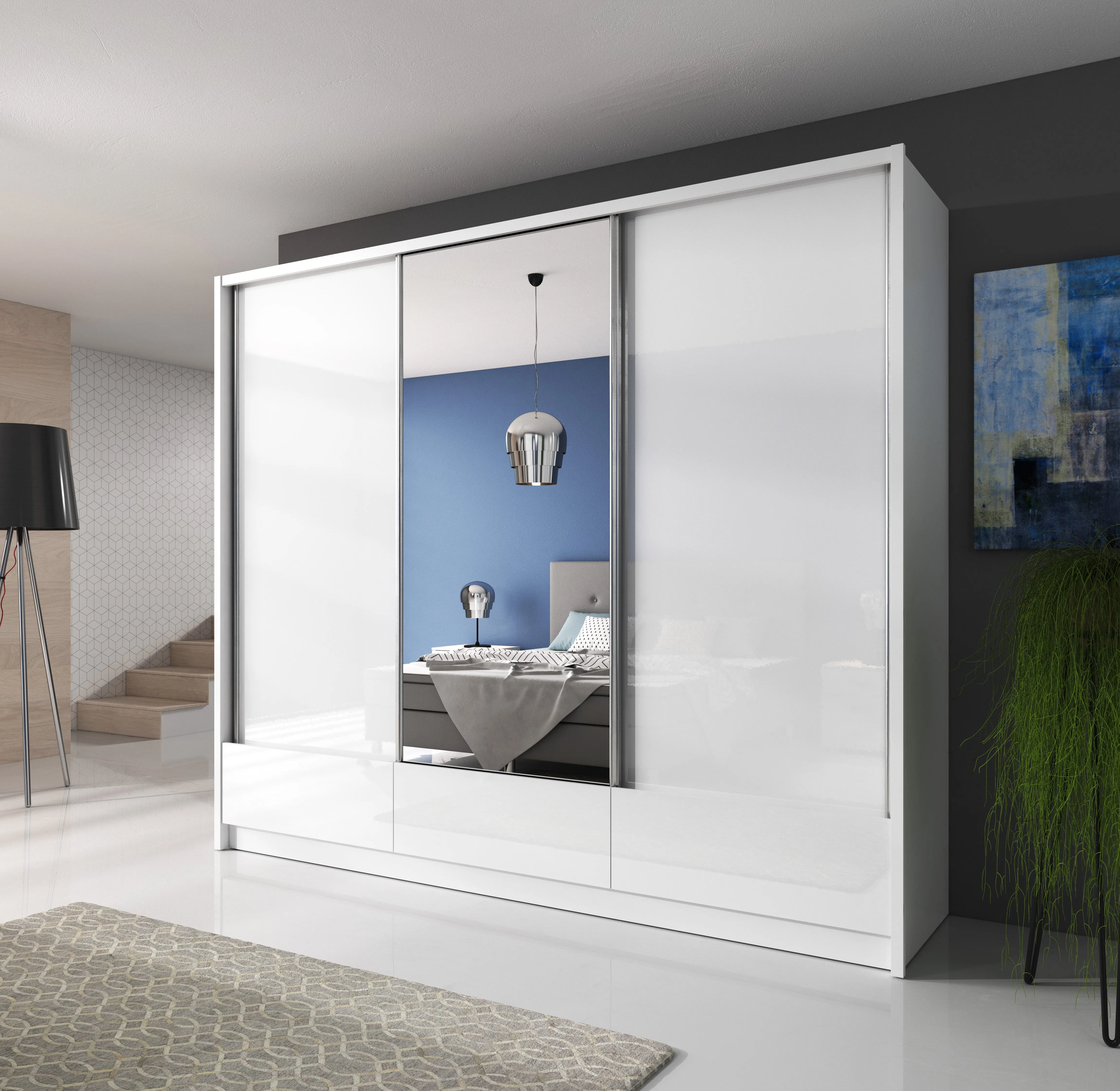 SLIDING DOOR WARDROBE ARIA I 254CM WHITE GLOSS