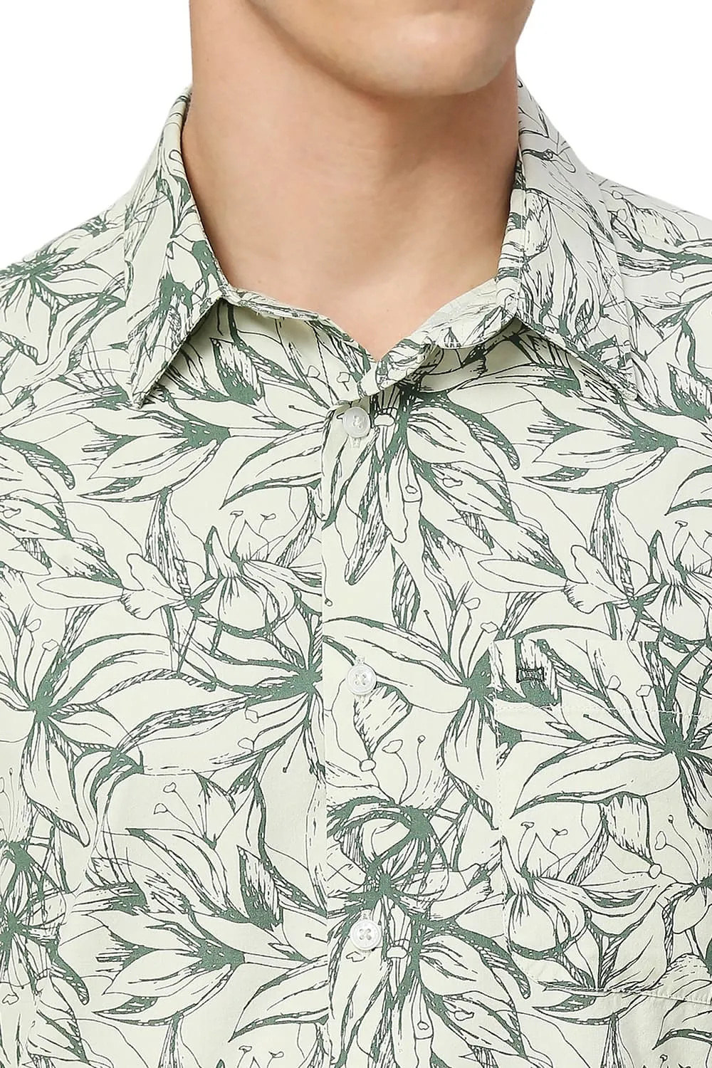 Slim Fit Cotton Viscose Twill Printed Halfsleeves Shirt