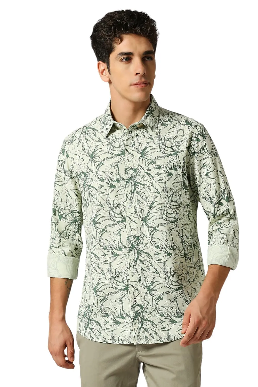 Slim Fit Cotton Viscose Twill Printed Shirt