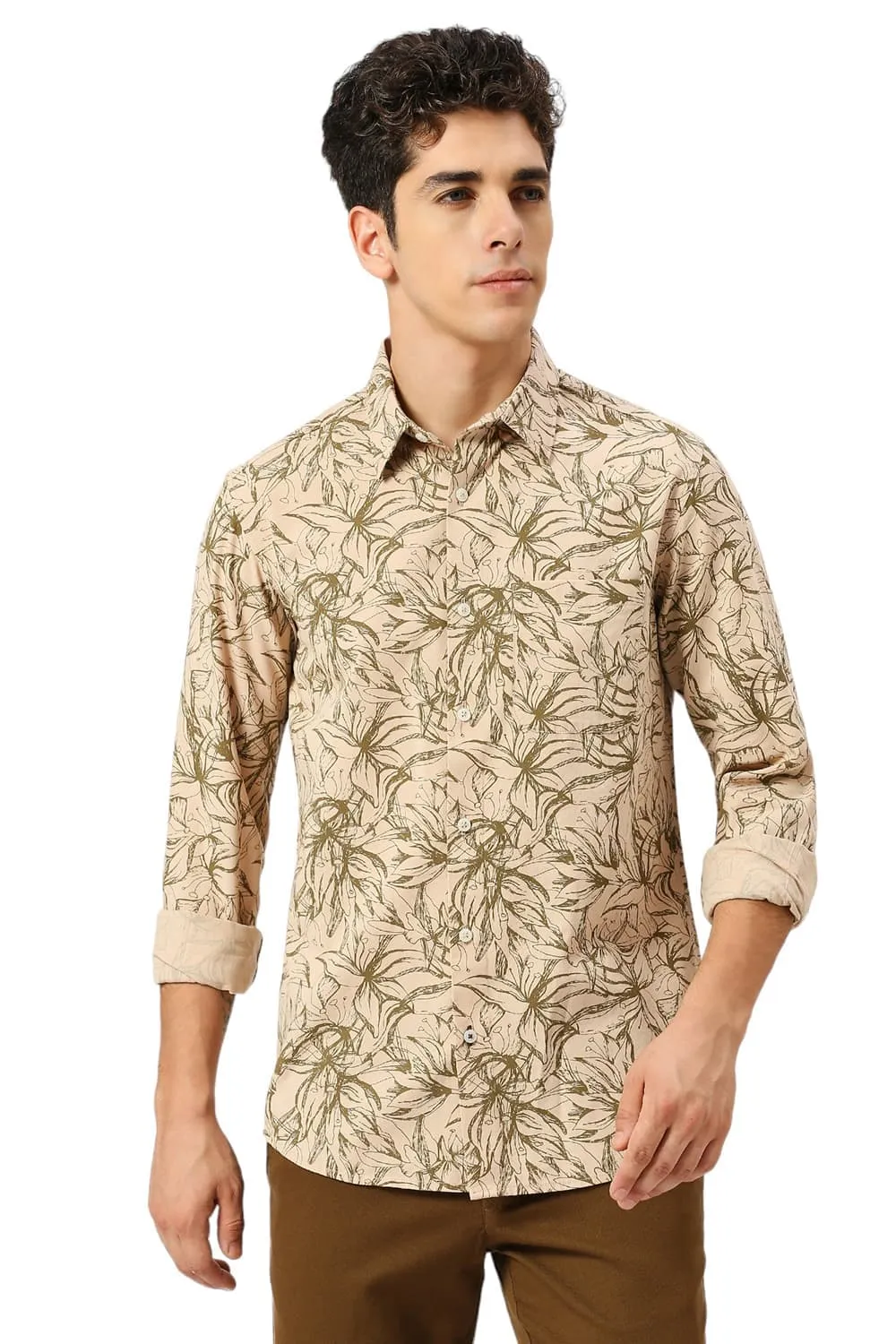 Slim Fit Cotton Viscose Twill Printed Shirt