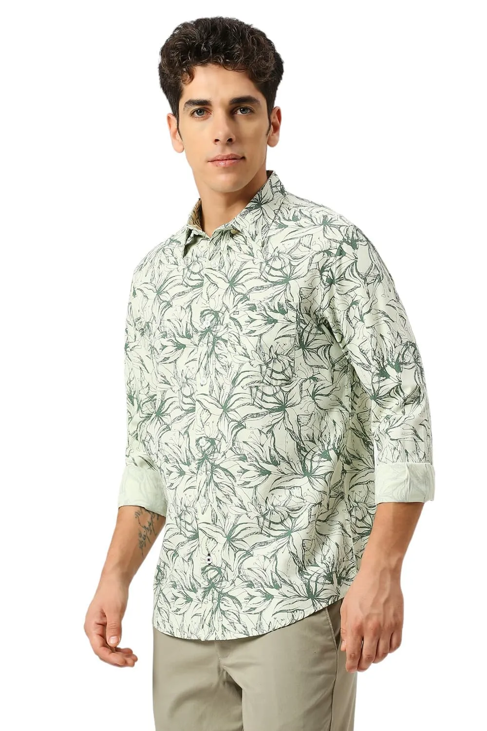 Slim Fit Cotton Viscose Twill Printed Shirt